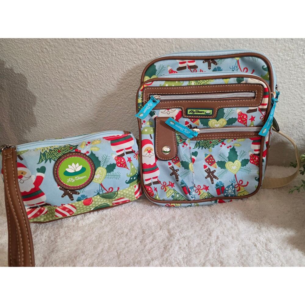 Lily Bloom Santa Blue Triple Section Lily Bloom Santa Blue Backpack with Pouch